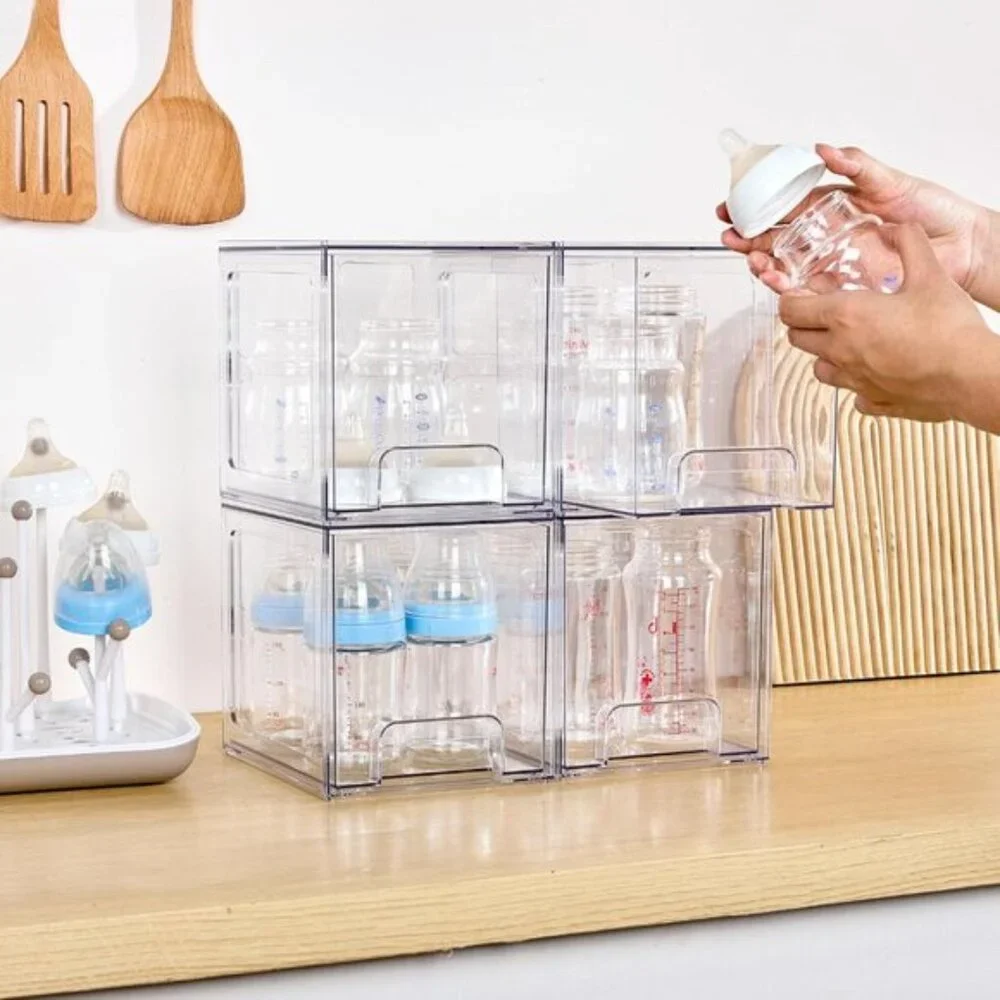 New 4-Pack Clear Plastic Stackable Acrylic Drawers for Vanity Storage Organizers